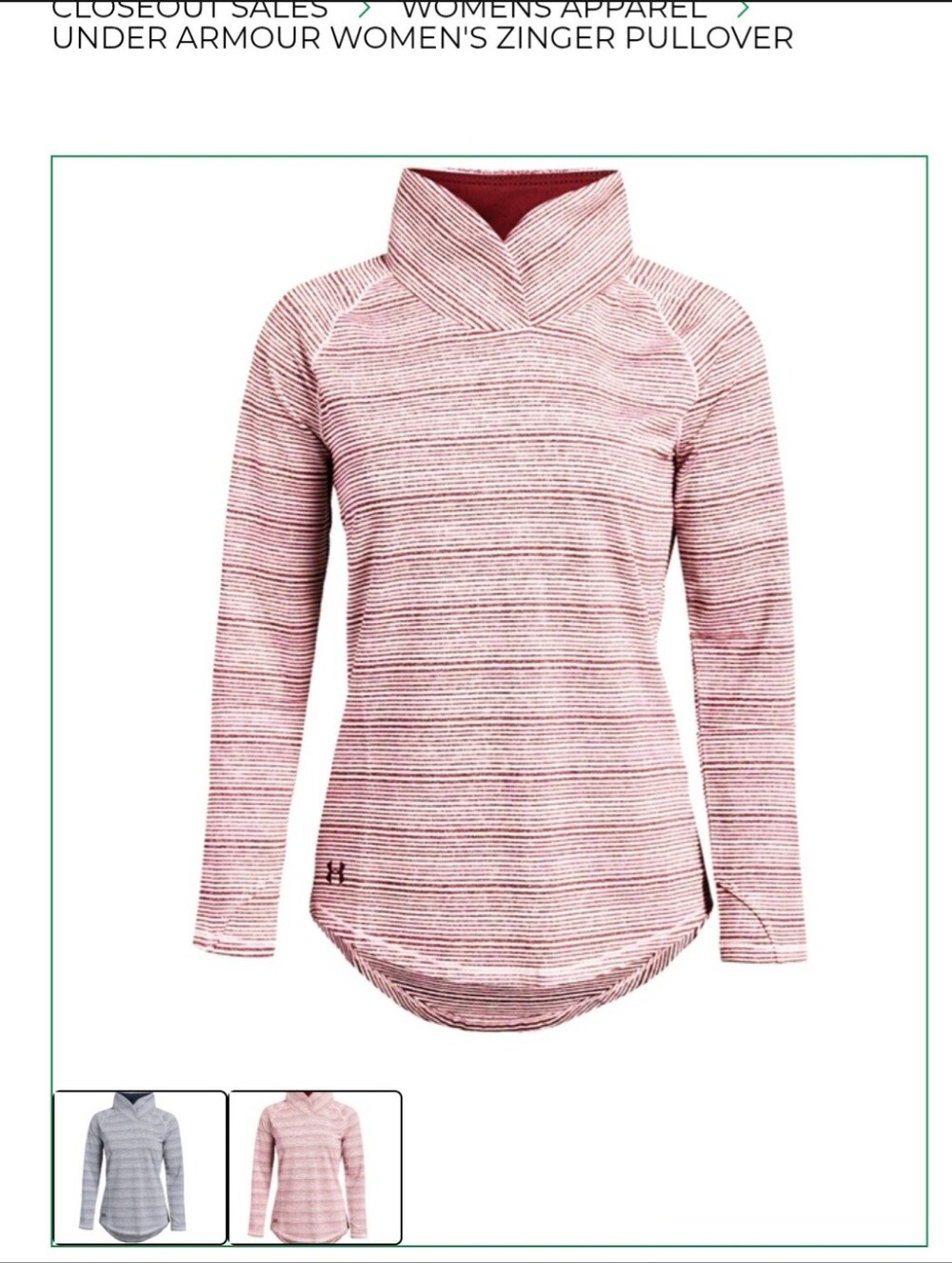 Under Armour Women's Red White Striped Funnel Neck Pullover Shirt Size Small